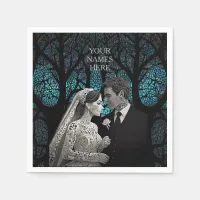 Beautiful wedding couple on a blue Tree of Life Napkins