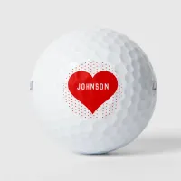 Personalized Name Red Valentine Heart Red & White Golf Balls