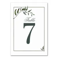 Fern Green Willow Branch Elegant Wedding Table Number