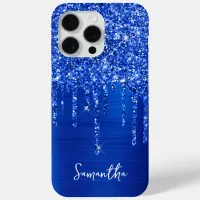 Dripping Royal Blue Glitter Glam Name iPhone 15 Pro Max Case