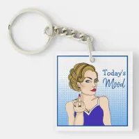 Today's Mood, Retro Lady Flipping the Bird  Keychain