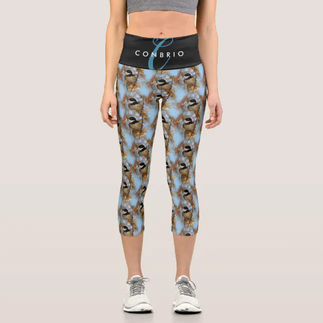 Cute Hopeful Black-Capped Chickadee Songbird Capri Leggings