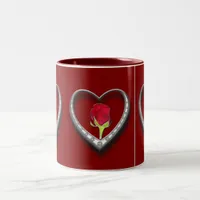 Silver Jewelry Valentine Heart with Red Rose Two-Tone Coffee Mug