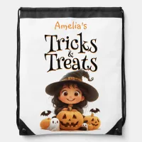 Cute Cartoon Witch Ghosts Pumpkins Trick & Treat Drawstring Bag