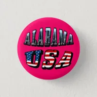 Alabama Picture and USA Flag Font Pinback Button