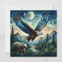 Mosaic Bear and Eagle in the Mountains   Card