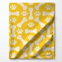 Yellow and White Dog Bones and Paw Prints Pattern  Fabric