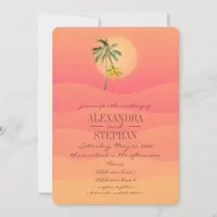 Tropical Beach Sunset & Palm Trees Minimal Wedding Invitation