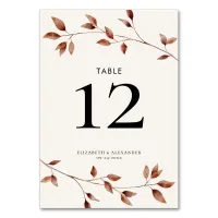 Modern Fall Leaves Botanical Wedding Table Number