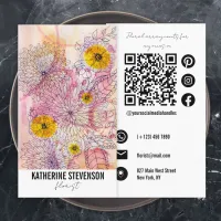 Artistic Soft Watercolor Gradient Line Art Florist Business Card