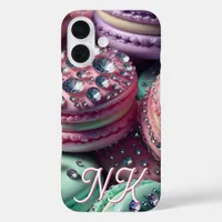 Pretty Macaron Bling Monogrammed iPhone 16 Case