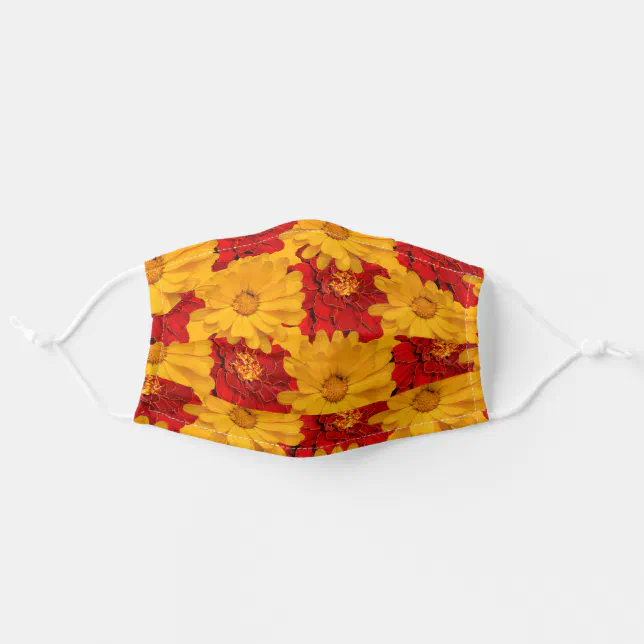 A Medley of Red and Yellow Marigold Flowers Adult Cloth Face Mask