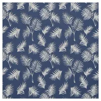 Tropical Palm Leaf Blue and White Pattern Fabric