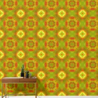 Retro 1970 Geometric Pattern Red, Orange, Green Wallpaper