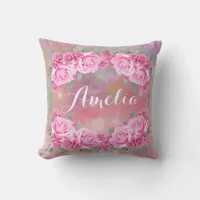 Elegant Feminine Romantic Pink Roses Arrangement Throw Pillow