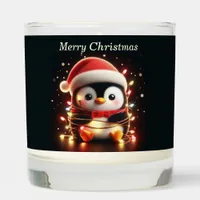 Cute Penguin Wrapped in Christmas Lights Scented Candle