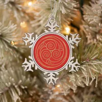 Red and Gold Celtic Mandala  Snowflake Pewter Christmas Ornament