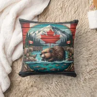 Beaver by Tree, Canadian Pride Throw Pillow