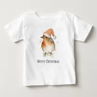 Merry Christmas Winter Robin Bird Wildlife Stylish Baby T-Shirt