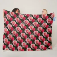 Pretty Roses Pink Red Floral Pattern Fleece Blanket