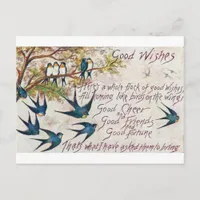 1908 Good Wishes Blue Birds Postcard