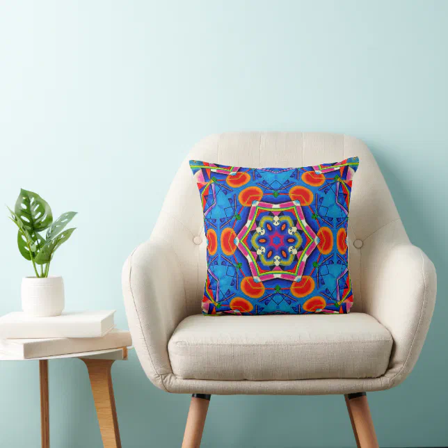 Multicolored oil painting kaleidoscope throw pillow