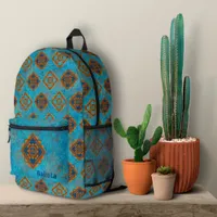 Southwest Mountain Peaks Personalized Turquoise  Printed Backpack