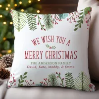 Personalized Watercolor Christmas Greenery  Throw Pillow