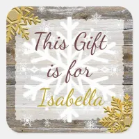 Christmas Gift  Wood Gold Snowflakes Gift Tag
