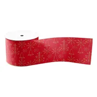 Gold Christmas Tree Bell and Snowflake Pattern Grosgrain Ribbon