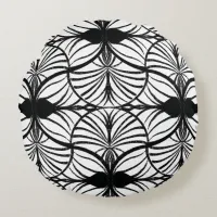 Elegant Art Deco Black & White Gouache Scallops Round Pillow