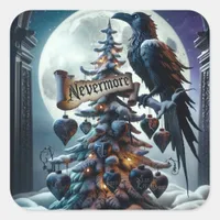 Nevermore Gothic Christmas Tree With Hearts Raven Square Sticker