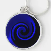 Blue Sapphire and Black Swirl Background Keychain