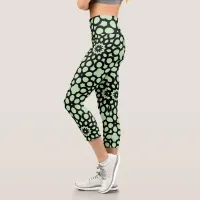 Pale Green and Black Snowflake pattern Capri Leggings