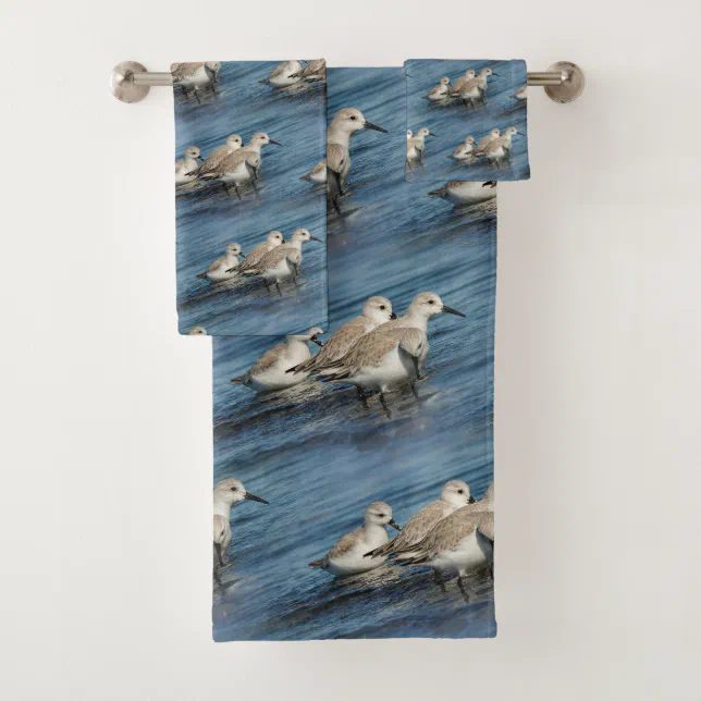 Funny Cute 4 Sanderlings Sandpipers at the Beach Bath Towel Set