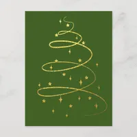 Abstract Sparkling Gold Christmas Tree on Green Holiday Postcard