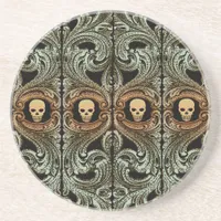 Goth Sage Green Ornament with Skull Coaster