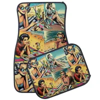 Beautiful Retro Lady at the Beach with Cocktail Car Floor Mat