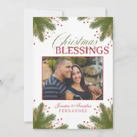 Elegant Christian Christmas Blessings Pine Holiday Card