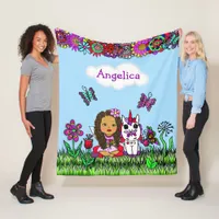 Personalized Fairy, Flowers and Butterflies Girl's Fleece Blanket