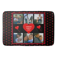 Family Photo Collage Family Heart Black Background Bath Mat