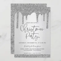 Christmas Silver Dripping Glitter Christmas Party Invitation