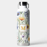 Pretty Watercolor Wildflowers Monogrammed Floral Water Bottle