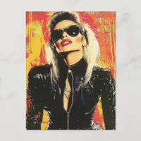 Sexy Blond Woman Black Jacket Postcard