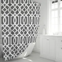 Charcoal and White Moroccan Trellis Pattern Shower Curtain