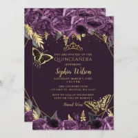 Purple Gold Floral Butterfly Quincea&#241;era Invitation