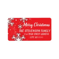 White Snowflakes on Red Merry Christmas  Label