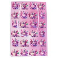 Pink and Purple Axolotl Girl's Birthday Party Medium Gift Bag