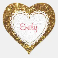 Personalize this Gold Glitter Heart Sticker