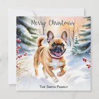 Fawn French Bulldog In Snow Merry Christmas Holiday Card